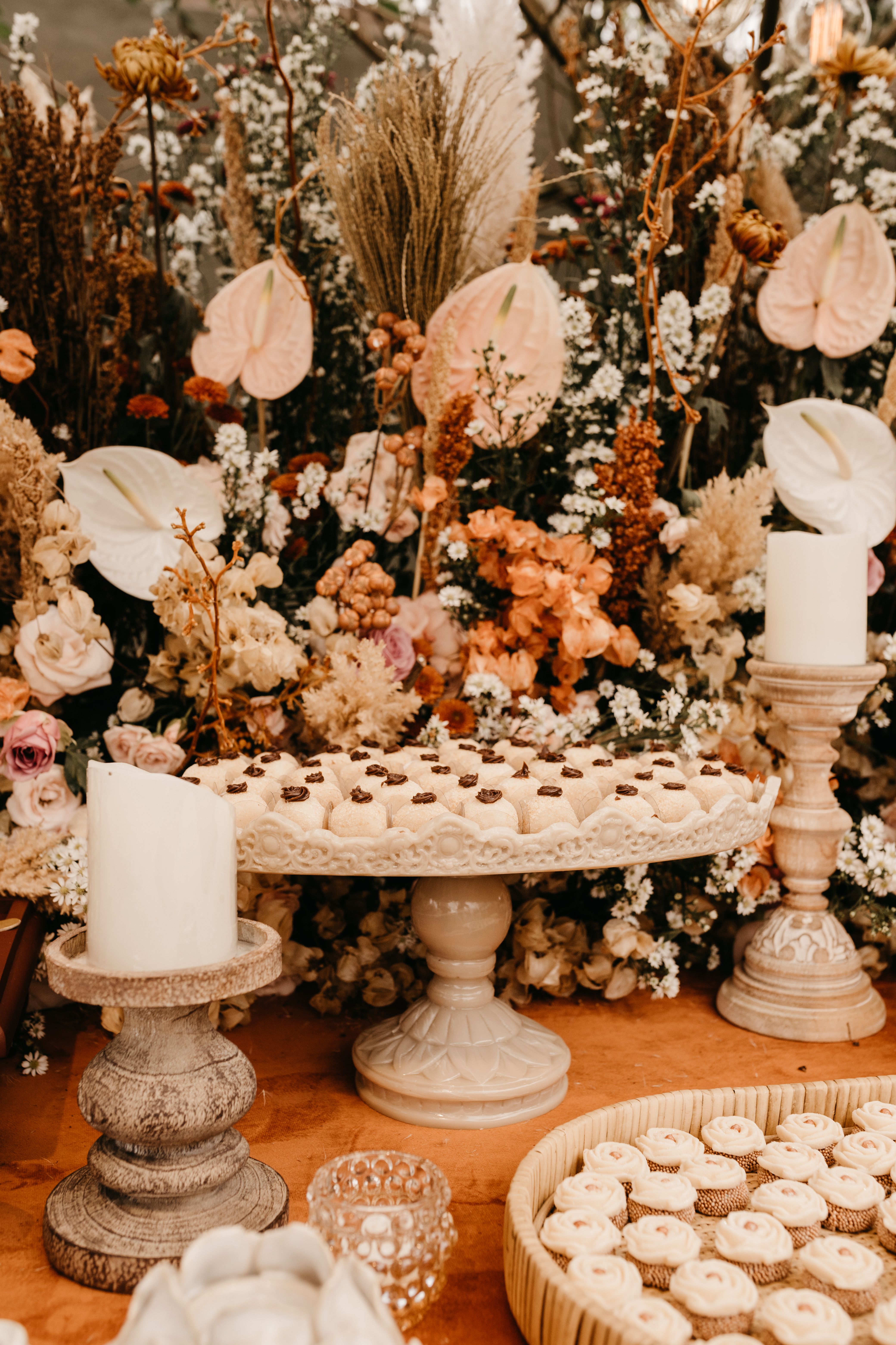 Warm event table setting with candlelight